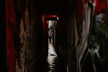 Obraz na płótnie Canvas La plus petite rue d'Amsterdam dans le quartier rouge