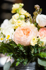 bouquet of white and pink roses