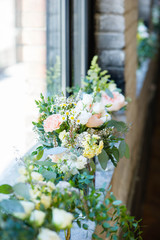 spring bridal bouquets on a window sill