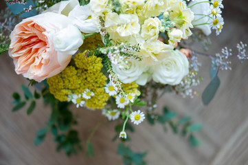 wedding bouquet of white  and yellow flowers