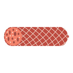 Big sausage with slices of bacon. Flat style meat product. Vector eps illustration.