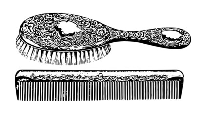 vintage comb and hairbrush, authentic 1900's catalog item - obrazy, fototapety, plakaty