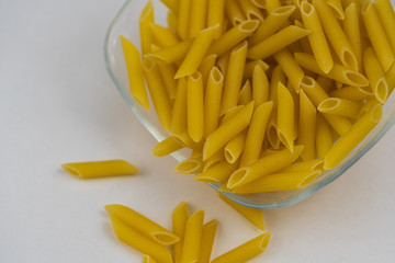 Uncooked organic brown rice linguine pasta. 