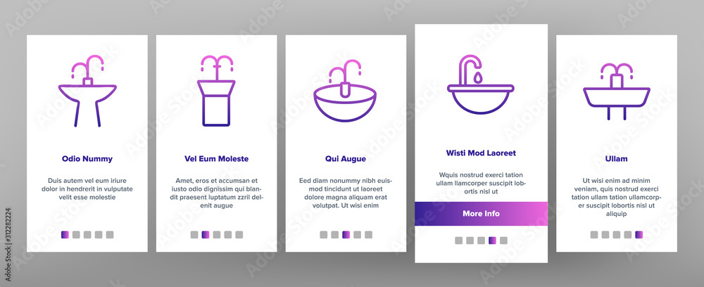 Aufkleber drinking fountain onboarding mobile app page screen vector. different type of decorative public foun