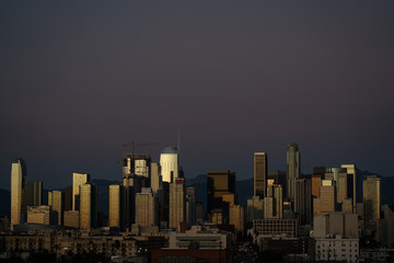 An evening view of Los Angeles downtown after the sunset