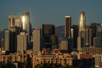 Fototapeta premium City of Los Angeles with its skyscrapers bathing in the sunlight