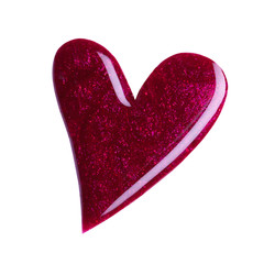Blot of purple nail polish shaped heart isolated on white