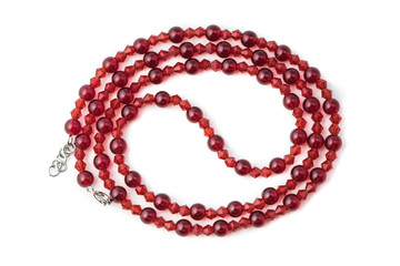 Handmade necklace made of artificial garnet and red glass bicones