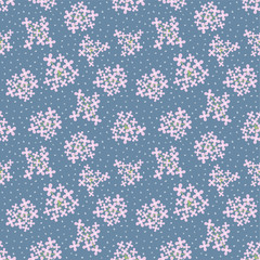 Spring pink flowers bouquet and green branch seamless pattern vector background