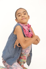 Latin brunette girl, on white background and performing various poses