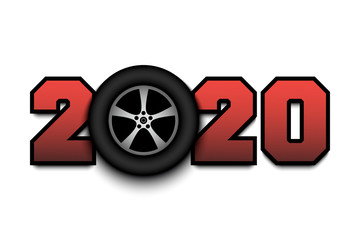 New Year numbers 2020 and car wheel