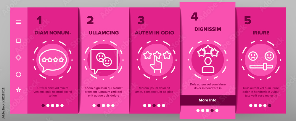 Poster satisfaction feedback onboarding mobile app page screen vector. happy and unhappy smiles on computer