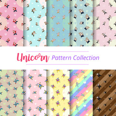 Unicorn pattern background seamless vector set collection graphic design