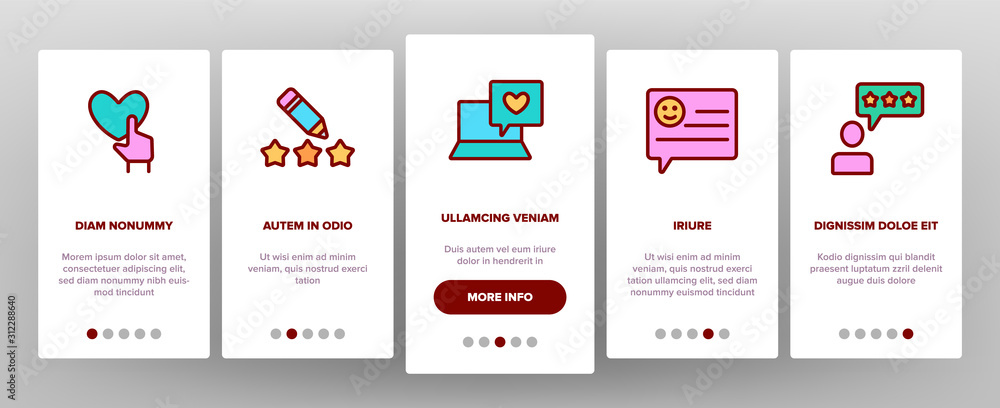 Poster satisfaction feedback onboarding mobile app page screen vector. happy and unhappy smiles on computer