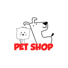 Pet shop Logo Cartoon Animals Dog Cat Vector Template Design Illustration Icon