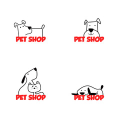 Pet shop Logo Cartoon Animals Dog Cat Vector Template Design Illustration Icon Set