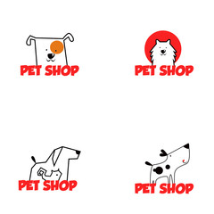 Pet shop Logo Cartoon Animals Dog Cat Vector Template Design Illustration Icon Set