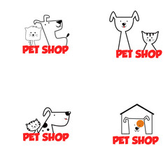 Pet shop Logo Cartoon Animals Dog Cat Vector Template Design Illustration Icon Set