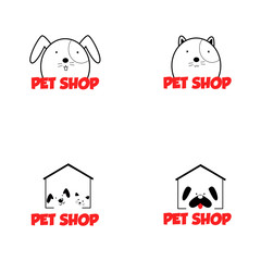 Pet shop Logo Cartoon Animals Dog Cat Vector Template Design Illustration Icon Set