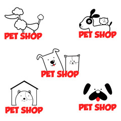 Pet shop Logo Cartoon Animals Dog Cat Vector Template Design Illustration Icon Set