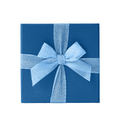 Red gift box isolated over white. Color of the year 2020 classic blue toned.