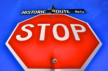 Stop on Historic Route 66 street signs
