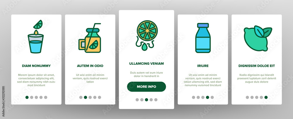 Poster lime fruit onboarding mobile app page screen vector. sliced lime and with leaves, citrus juice and d