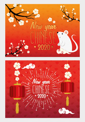 Naklejka premium set poster of happy new year chinese with decoration vector illustration design