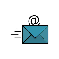 Envelope with email sign. Flat style illustration. 