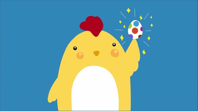 chicken holding colorful sparkle egg cartoon 
