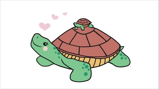 Mommy turtle and baby cartoon