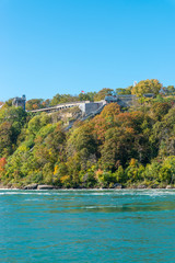 Fototapeta na wymiar Niagara river bank in Niagara Falls city opposite American Falls