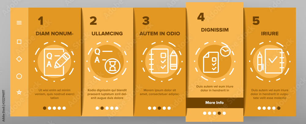 Poster exam test onboarding mobile app page screen vector. examination test list and notebook, online educa