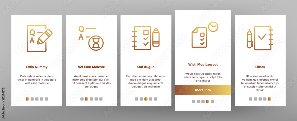 Poster exam test onboarding mobile app page screen vector. examination test list and notebook, online educa