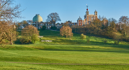 Greenwich Observatorium und Nullmeridian in London, UK.