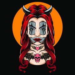 devil girl with clown face vector