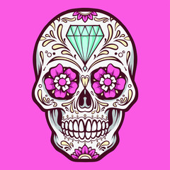 pink sugar skull vector logo