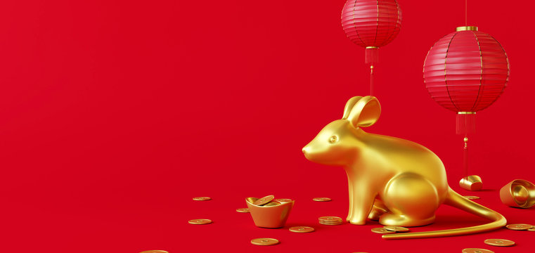 2020 Chinese New Year background  mock up, year of the rat. 3d rendering