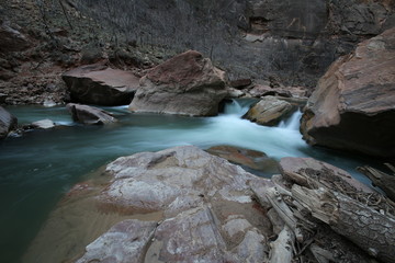 Rushing creek in Zion National Park with long exposure