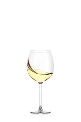 Splash of white wine in a glass isolated on a white background