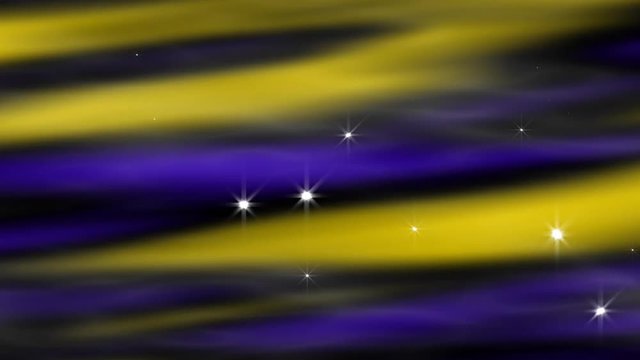 An abstract yellow gold and purple motion background perhaps resembling the aurora, space, or clouds is punctuated with sparkling star sprites in this seamless loop