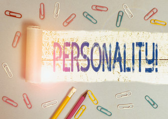 Text sign showing Personality. Business photo showcasing combination characteristics that form...