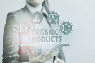 Conceptual hand writing showing Organic Products. Concept meaning made from materials produced by...