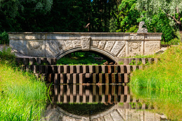 Pudostsky bridge with a cascade in Catherine park at Tsarskoye Selo in Pushkin, Russia