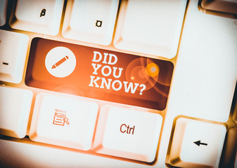 Text sign showing Did You Know Question. Business photo showcasing Fun Facts and Figures...