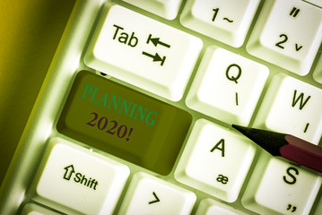Conceptual hand writing showing Planning 2020. Concept meaning process of making plans for...