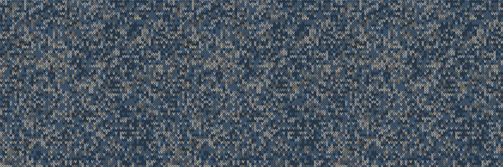 : Dark tweed knit stitch effect vector border texture. Masculine gray seamless woven pattern. Hand knitting sweater material. Close up fabric textile banner background. Homespun wool ribbon trim edge.