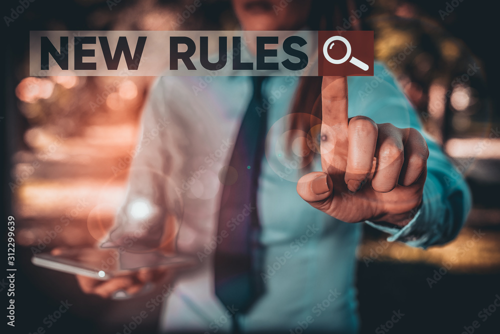 Poster word writing text new rules. business photo showcasing recently one of a set of explicit or understo
