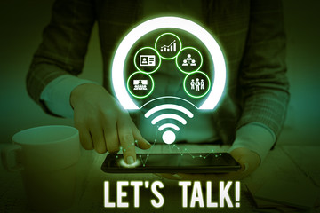 Conceptual hand writing showing Let S Talk. Concept meaning they are suggesting beginning...