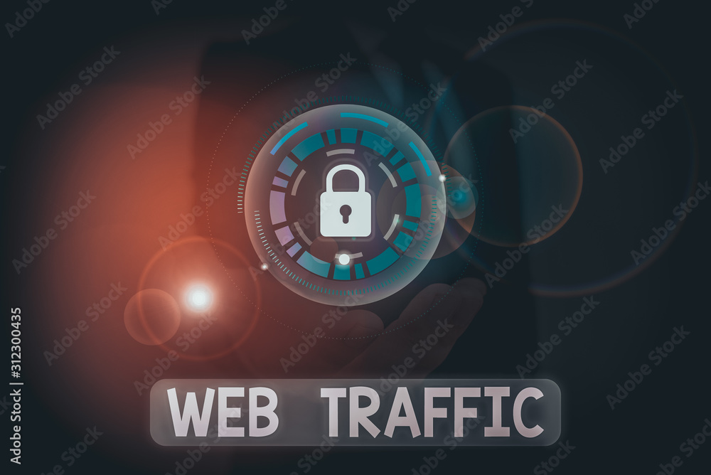 Aufkleber word writing text web traffic. business photo showcasing the amount of data sent and received by vis